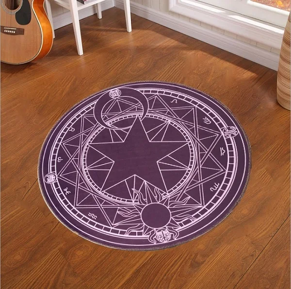 purple and black Коврик-головоломка с изображением героев мультфильмов Sakura Kinomoto, магический круг, Детский круглый ковер, диаметр 60-100 см, детский игровой коврик, Новинка - Цвет: purple and black