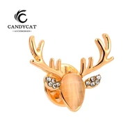 cute elk brooches for friends minimalist zircon gold color animal antler mens brooch trendy christmas gift womens accessories