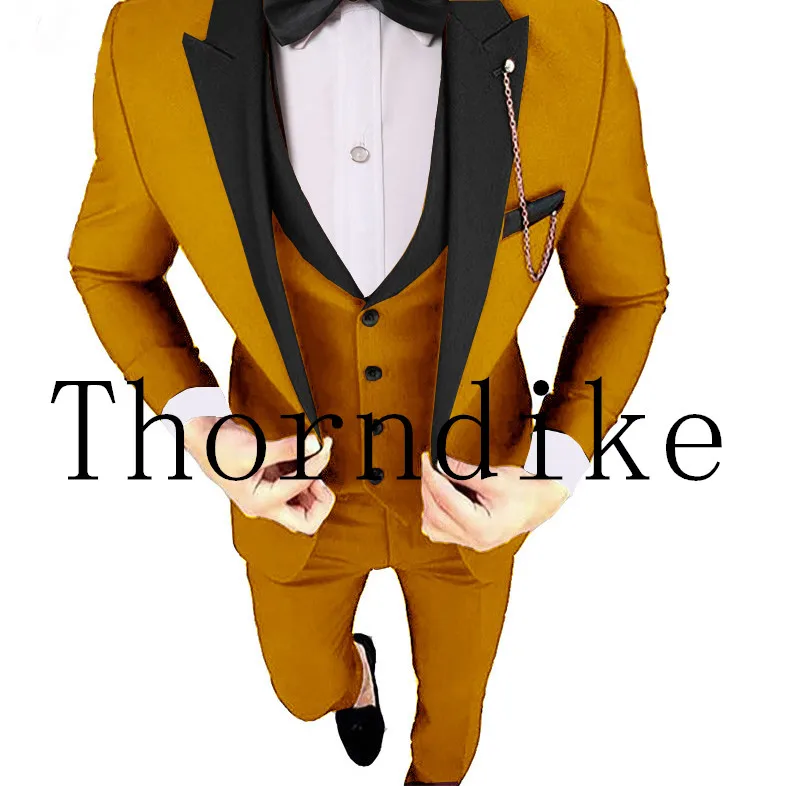 Thorndike красный костюм из 3 предметов Модный мужской повседневный бутик деловой костюм мужской свадебный костюм жениха блейзер(пиджак+ брюки+ жилет - Цвет: Оранжевый