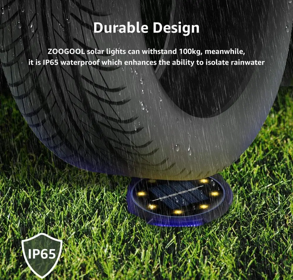 

Solar Ground Lights 12 LED Disk Lights Solar Powered Waterproof In-Ground Lights for Garden Yard 8 Packs Warm+Blue