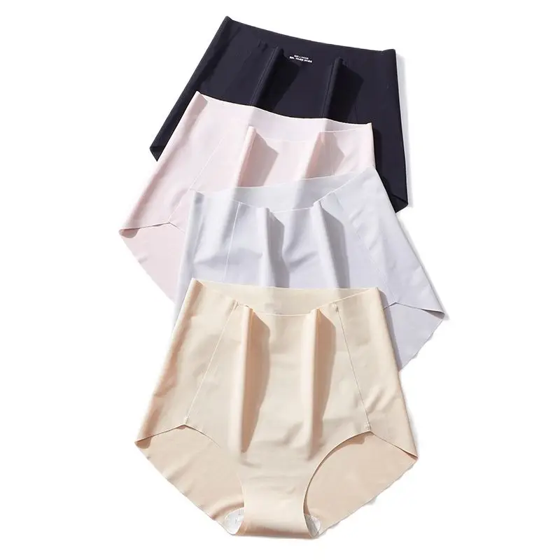 Бесшовные гладкие шелковые женские трусики размера плюс белье живот с высокой