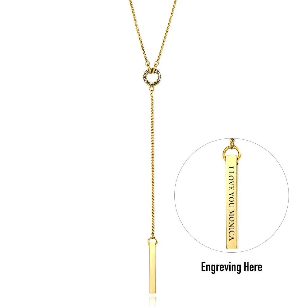 

2mm Stainless Steel Y Box Chain Necklace for Women Girls Lariat Drop Stick Bar Charm Engraving ID Necklace DTNS022