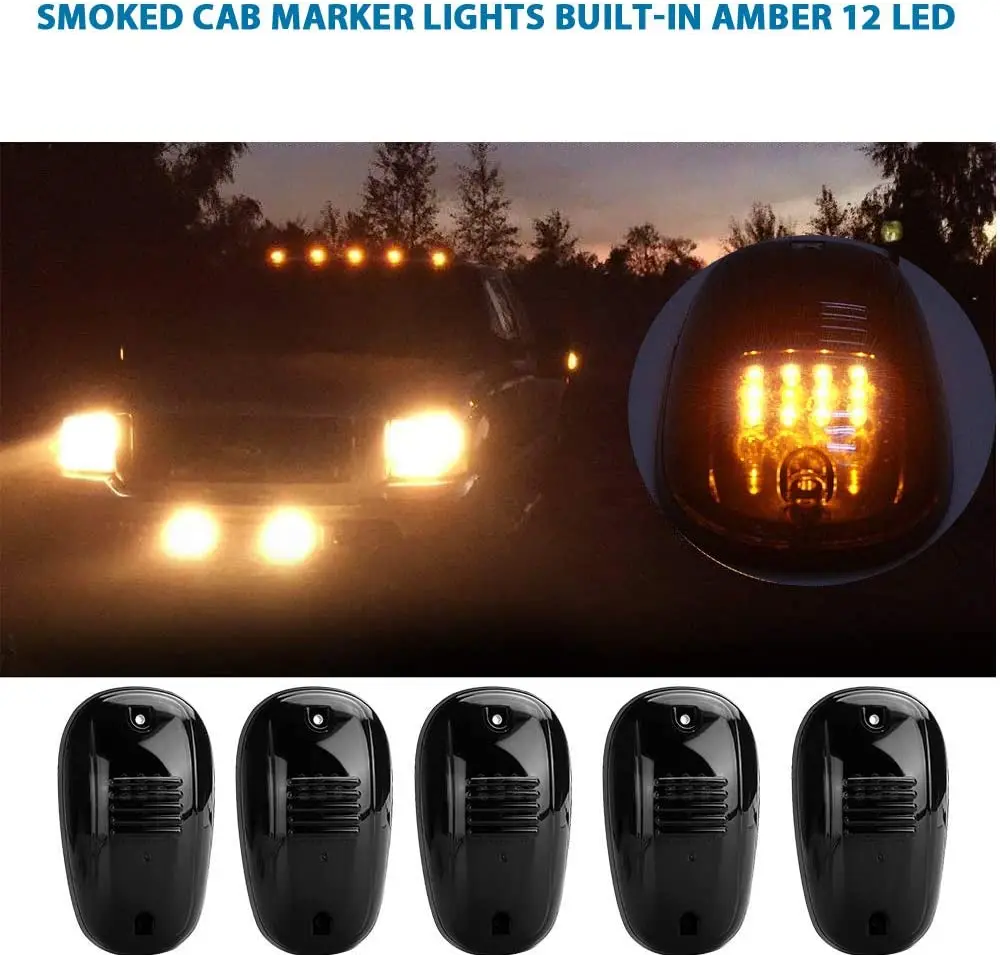 

5x Cab Roof Top Marker Running Car LED lights Lamp Black Smoked Lens Bulbs Signal Cabus for Truck SUV 4x4 9 Room Led Accessories