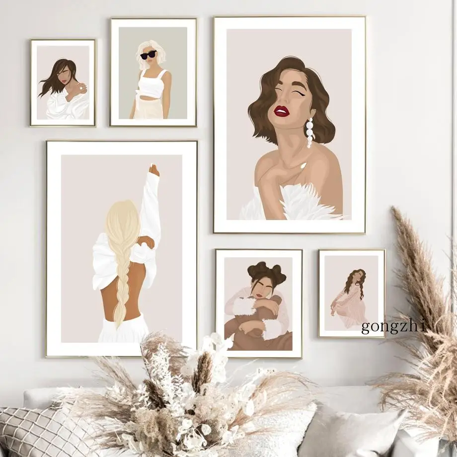 

Fashion Women Abstract Canvas Painting Bohemian Wall Art Posters and Prints Modern Modular Pictures for Girls Bedroom Decoration