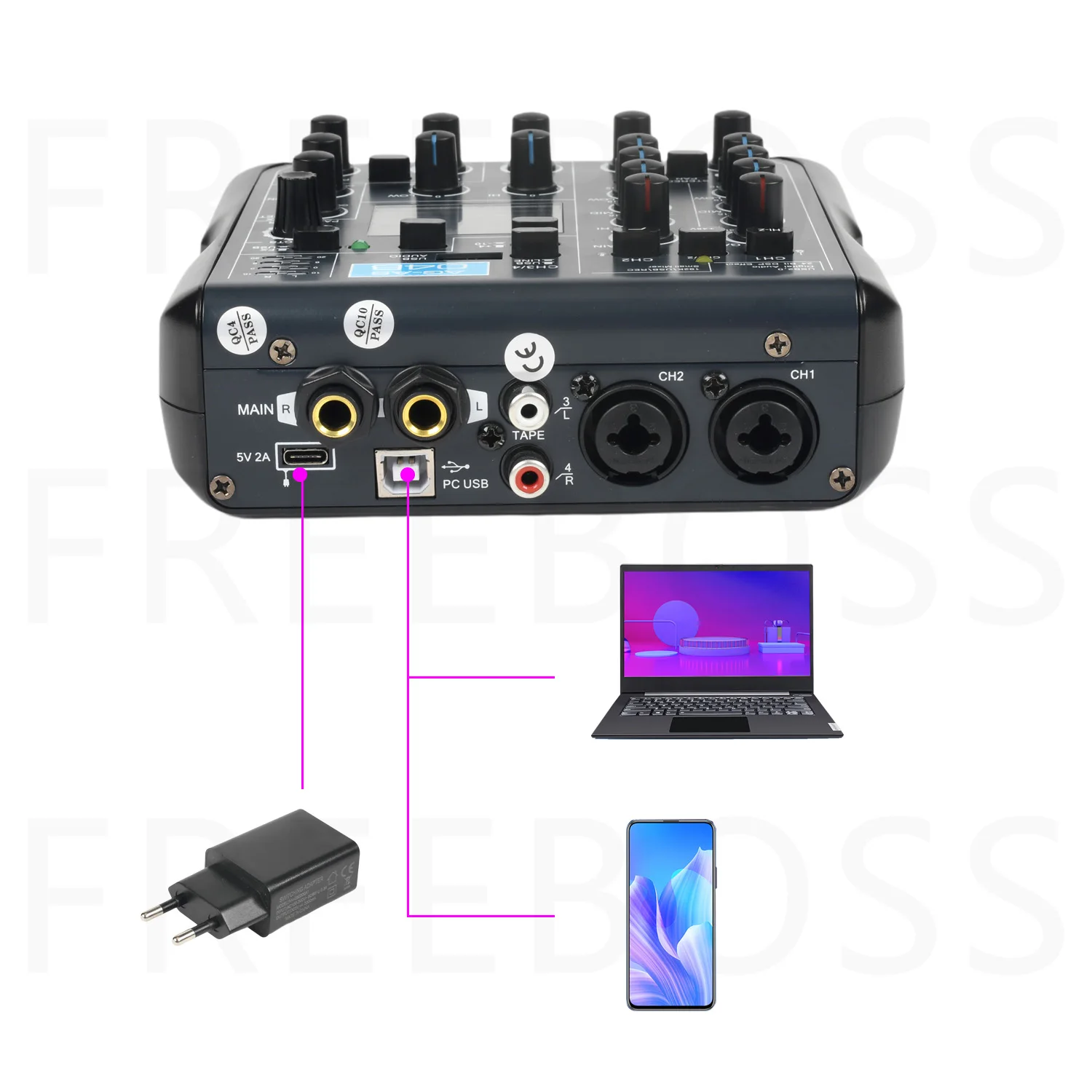 Freeboss AG-AS04B 24 бит 99DSP эффекты 192 кГц частота дискретизации Bluetooth мини аудио микшер с