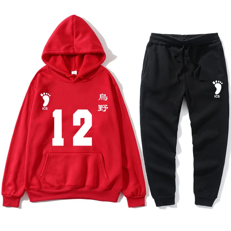 

Haikyuu Cosplay Hoodies tracksuits men Sweatshirt Karasuno High School Volleyball Club Black Uniform Hinata Shoyo streetwear