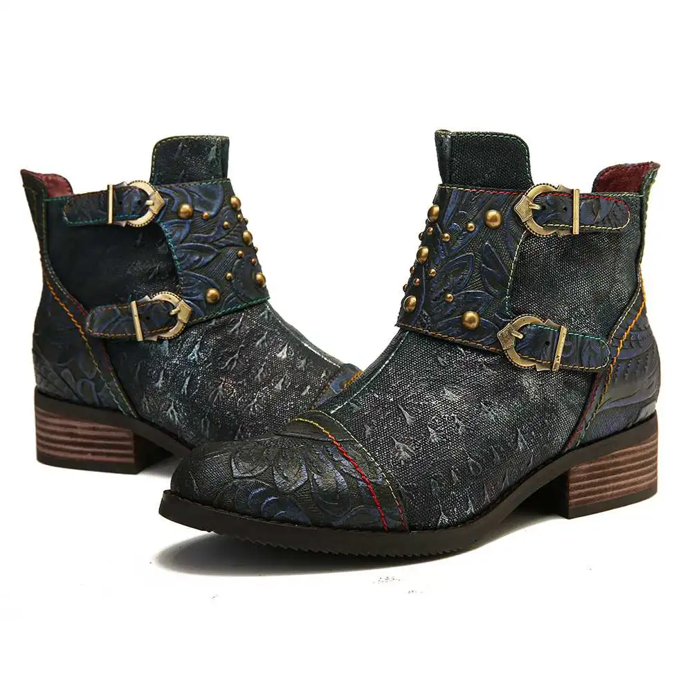 SOCOFY/ботинки с тиснением; Zapatos De Mujer; обувь из натуральной кожи с заклепками и пряжкой на молнии; красивые женские ботильоны