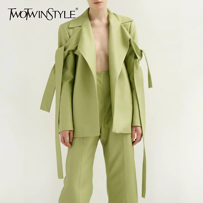 Женский костюм из искусственной кожи TWOTWINSTYLE осенний двух предметов воротник с
