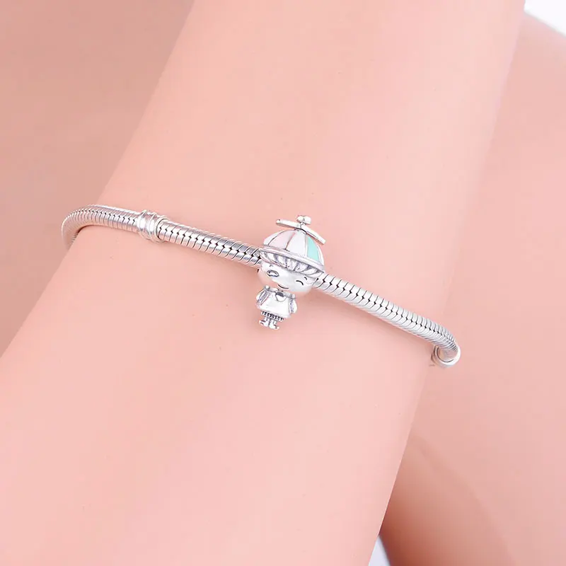 Подлинная 100% Стерлинговое Серебро 925 пробы шляпа из эмали крутой мальчик Шарм