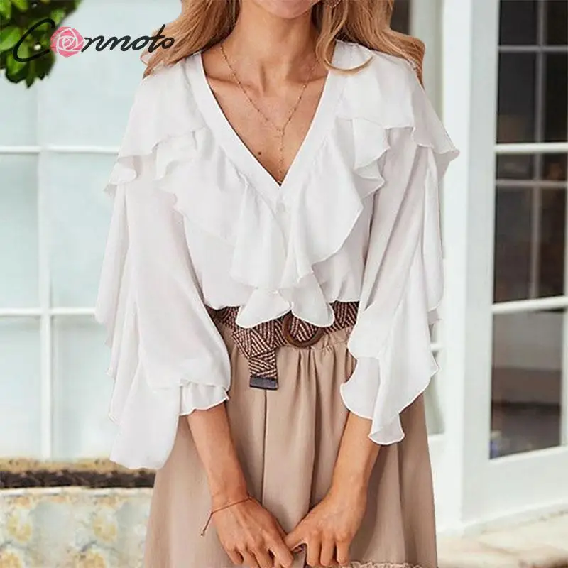 Conmoto с длинным рукавом женская блуза оборками рубашки осень зима 2019 шифоновые