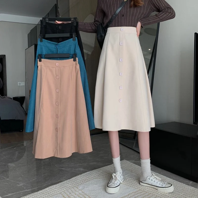 Новинка весна-осень 2021 универсальная тонкая юбка средней длины на пуговицах
