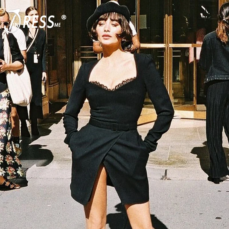 Женское винтажное вечернее платье INDRESSME Элегантное Черное Кружевное Платье До