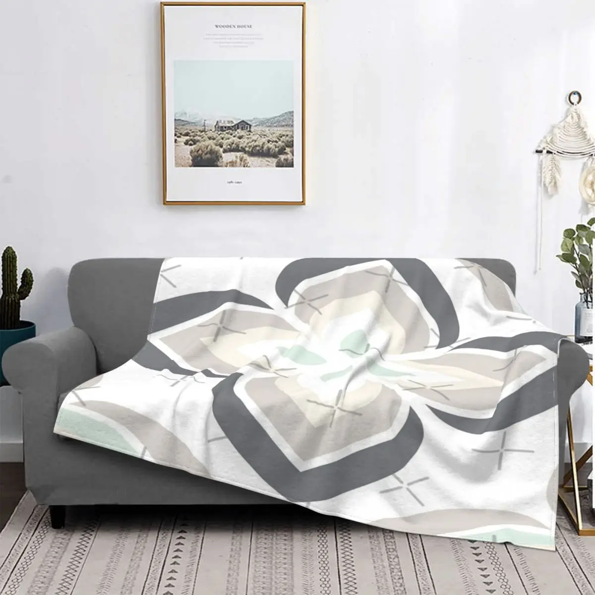 

Manta Retro Modern a cuadros para cama, toalla de playa, manta double, colcha, 220x240, color verde menta y gris