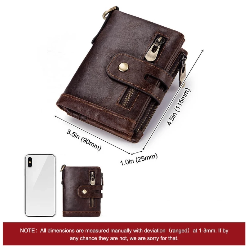 

Credit Card Leather Bifold Wallet RFID Blocking Double Zipper Coin Purse Cash Pocket Organizer Holder Pouch QXNC