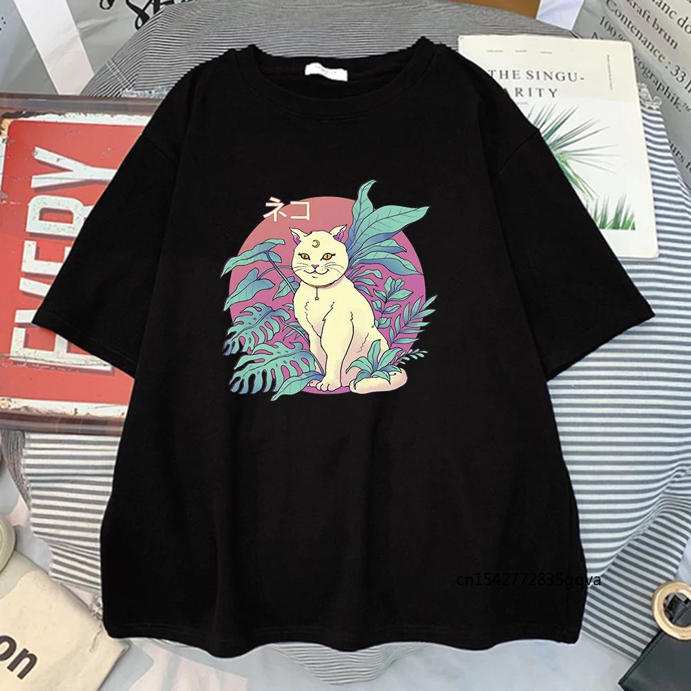 

Beautiful White Cat Print T-Shirt Woman Summer Cartoon O-Neck Tees Shirts Harajuku Oversize T-Shirts Fashion Cool Women T Shirt
