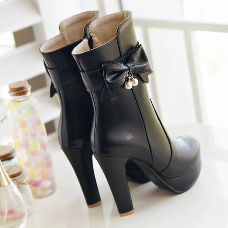 Большие размеры 11-14 Ботинки Женская обувь Женские ботильоны ботинки с бантом на
