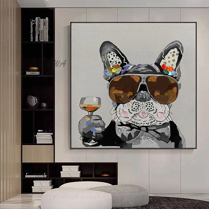 

Мультипликационная абстрактная картина с изображением милой собаки в солнцезащитных очках и винном бокале, Современная Милая подвесная ка...