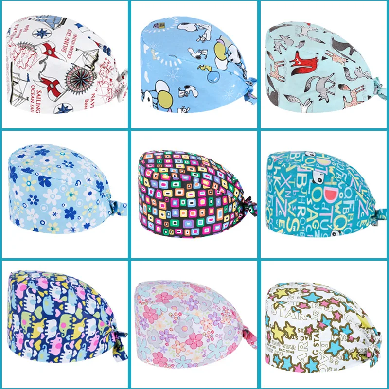 

Wholesale Unisex Cotton Adjustable Pet Work Hats Dust Cap Nursing Cap Elastic Beauty Hats Beauty Salon Baotou Hat Pet Scrubs