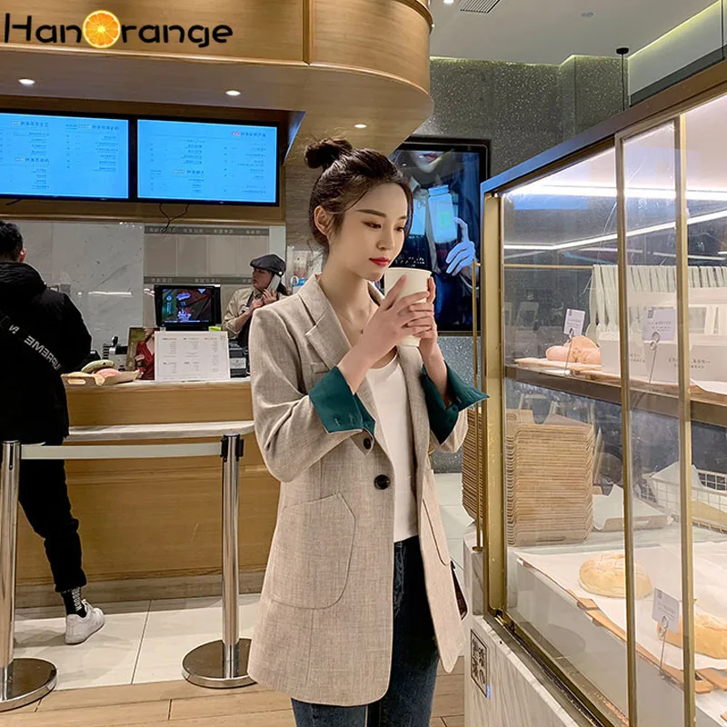 

Британский модный Длинный блейзер с длинным рукавом, маленькая куртка на одной пуговице для женщин 2020, весенне-осенняя повседневная куртка