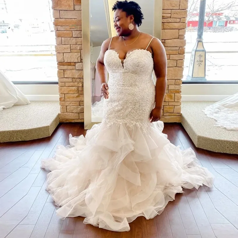 

Vintage Robe Mariage Plus Size Ivory Mermaid Lace Wedding dresses 2021 with Straps Vestidos De Novia 2020 luxury wedding gowns
