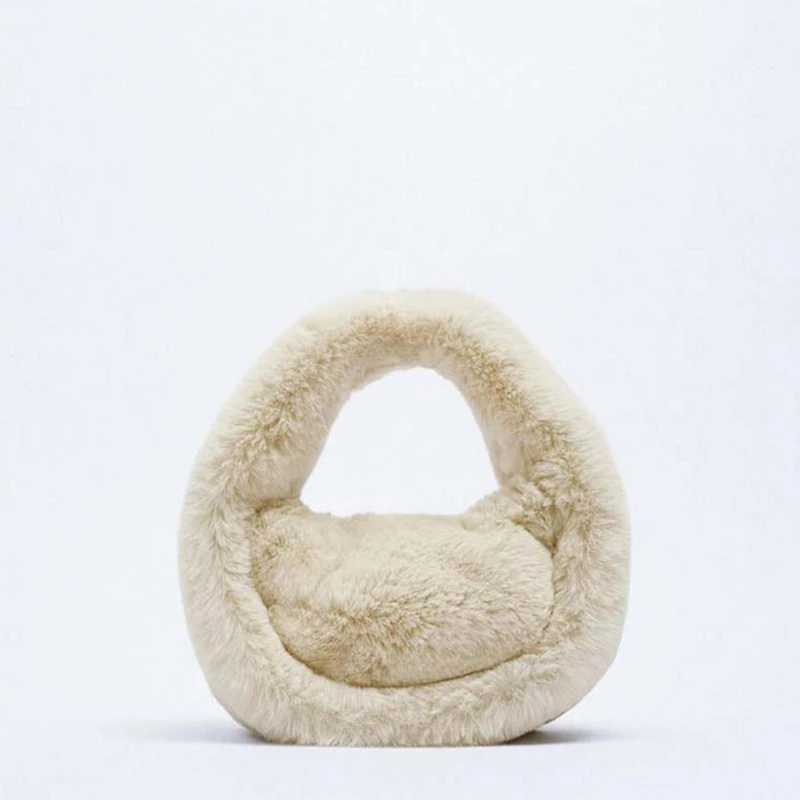 

Brands Furry Soft Plush Women Handbags Winter Faux Fur Croissant Women's bag Fluffy Plush Ladies Hand Bags Furry Top Handle Bags