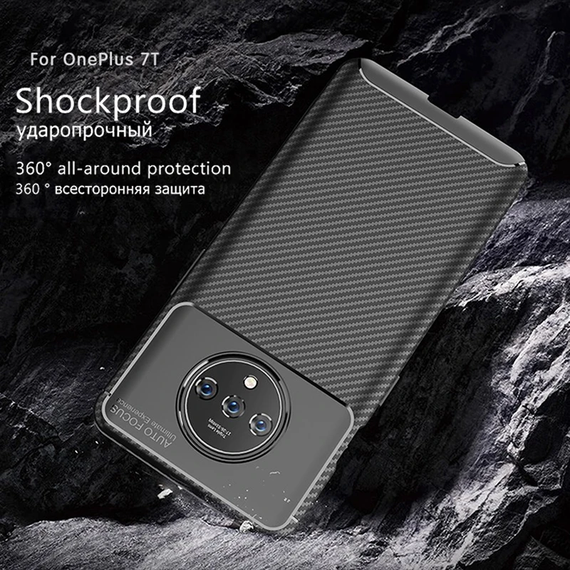 Чехол для Oneplus 7 T Pro из углеродного волокна мягкая Противоударная задняя крышка One