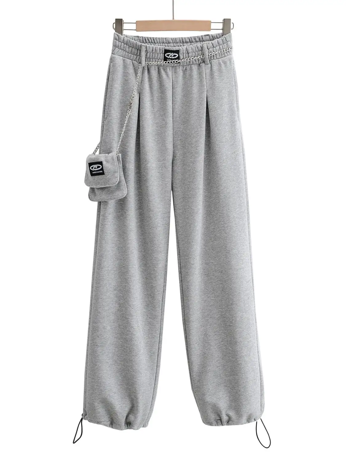 

2020 Women Straight Sweat Loose Pants High Waist Elastic Cotton Sweatpants Joggers Pant Trouser Bottom With Chain Belt Bag