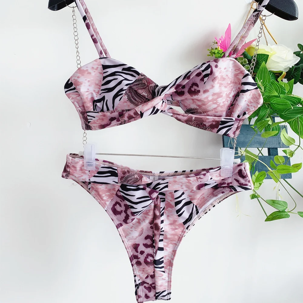 Женский комплект бикини с высокой талией из двух предметов принтом