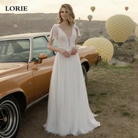 lorie new design a line soft tulle lace wedding dresses sexy open back lace bride dresses sleeveless train weddding gowns