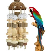 bird parrot toy wooden coconut shell bird bite supplies large parrot toy natural wooden blocks bird chewing toy bird parrot toy