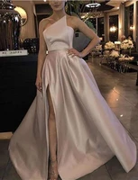2020 new sexy satin prom dresses sleeveless side split formal prom gowns floor length evening gowns plus size vestido de soiree