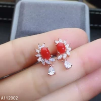 kjjeaxcmy fine jewelry natural red coral 925 sterling silver women earrings new ear studs support test elegant