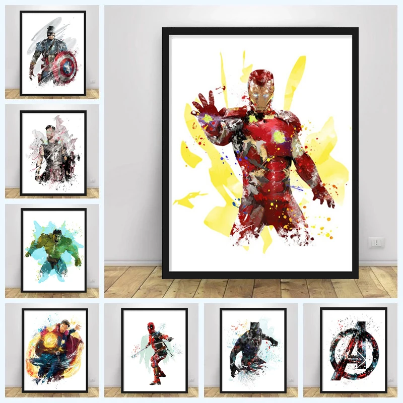 

Marvel Avengers Watercolor Poster Iron Man Captain America Canvas Painting Wall Art Picture Children's Room Home Decor Kids Gift