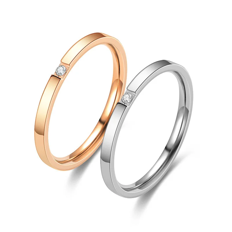 

Bxzyrt Couple Ring Fashion Rose-Gold Stainless Steel 2mm Thin Ring With Shining Crystal Rings Bague For Women Jewelry Never Fade