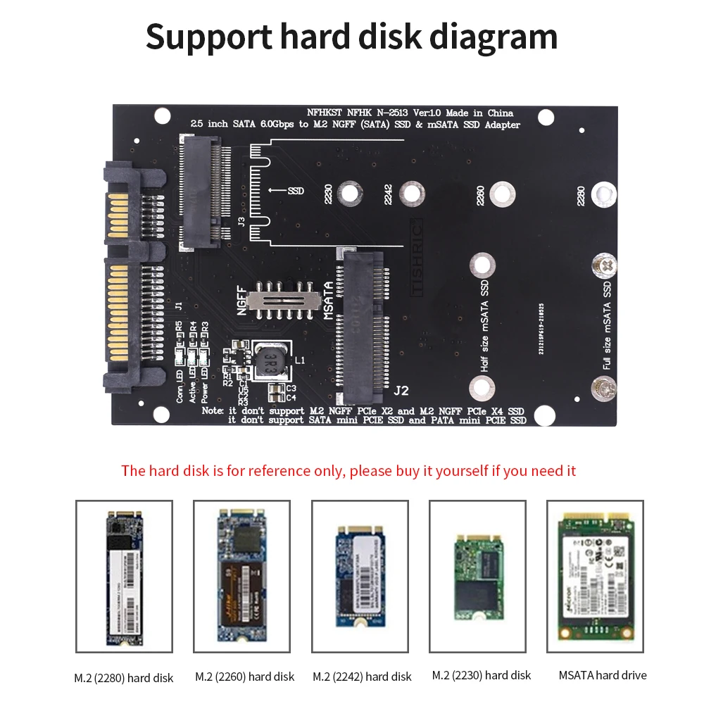 Конвертер TISHRIC M2 на SATA адаптер Sata NGFF SSD 2 5 дюйма 6 0 Гбит/с MSATA-SATA конвертер для ПК |