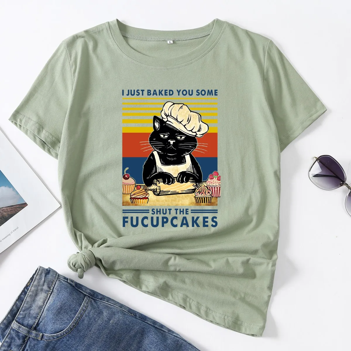 

Забавный кот я просто запеченные вам некоторые закрыть Fucupcakes женская футболка с коротким рукавом футболки женские летние топы из хлопка с г...