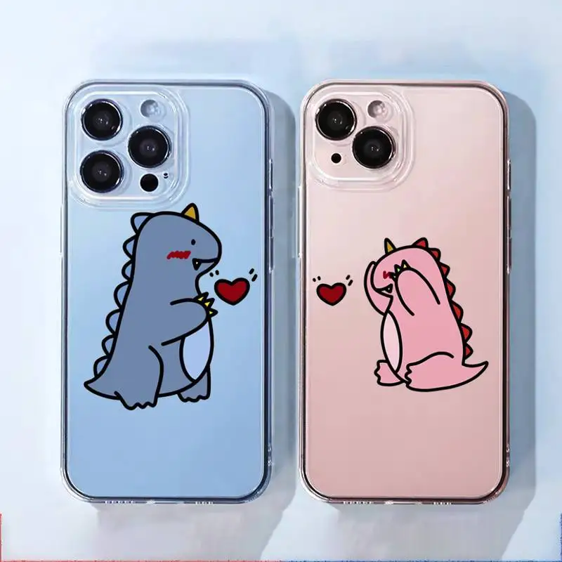 

Cute Cartoon Animal Dinosaur Couple Phone Case For iphone 13 12 11 8 7 plus mini x xs xr pro max Transparent soft