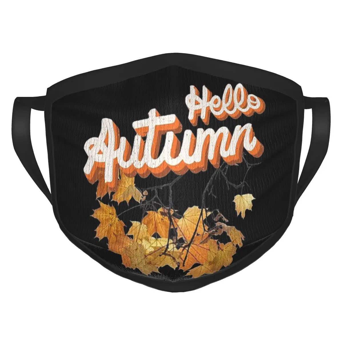 

Hello Autumn Leaves Face Mask Reusable Washable Breathable Black Border Scarf Dust prevention for Adult unisex custom