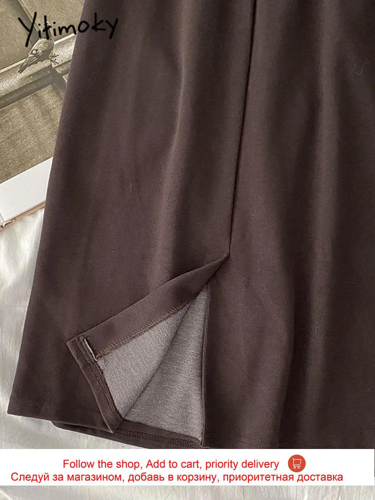 

Yitimoky Vintage Skirt Spring 2021 New Korean Fashion High Waist Black Office Lady Split Mid-Calf A-Line Skirts Womens Hot Sale
