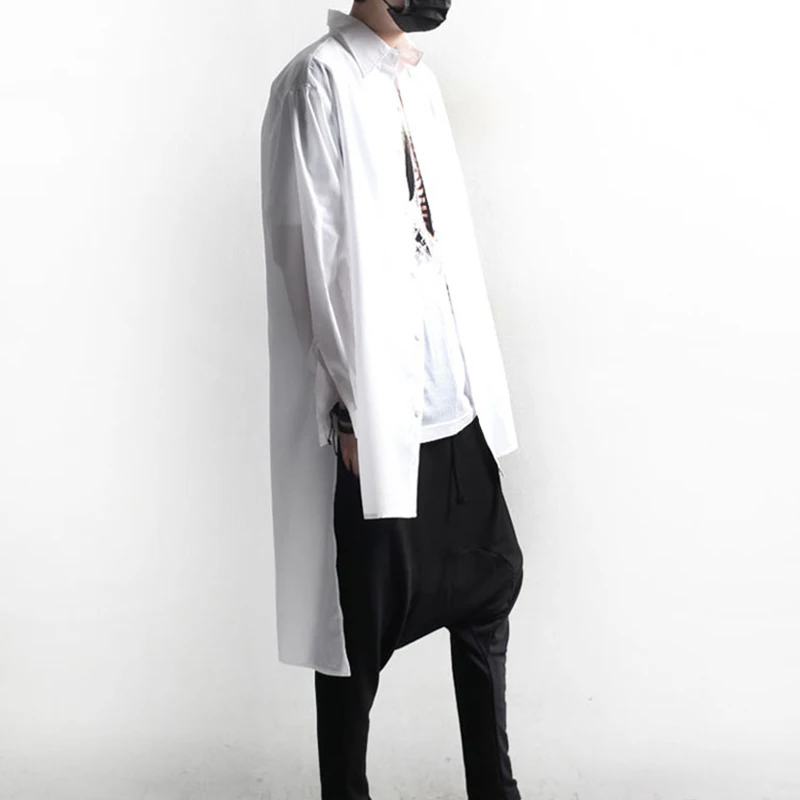 Europe and the United States long-sleeved men's shirts in the long section of the split-opening shirt before the short long pers