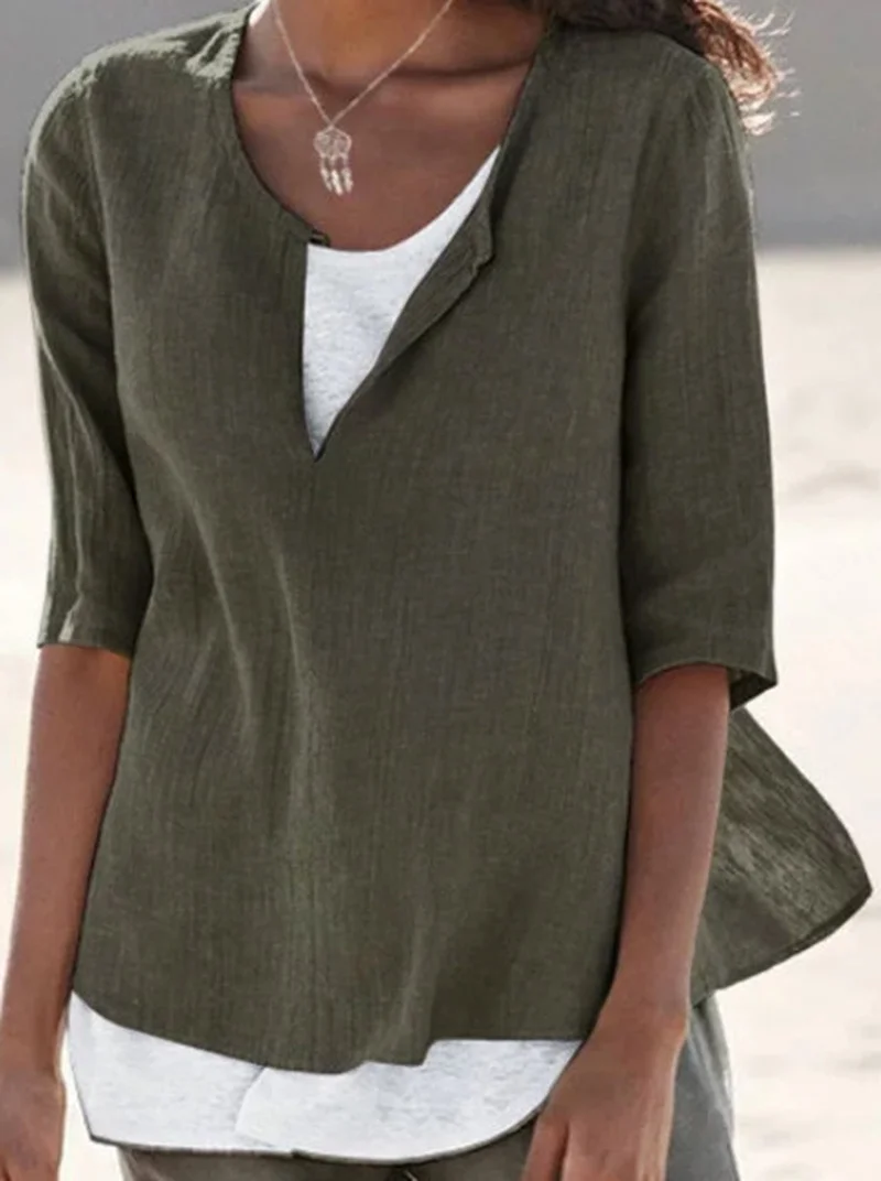2021 из хлопка и льна для женщин блузка рубашка в винтажном стиле Однотонная