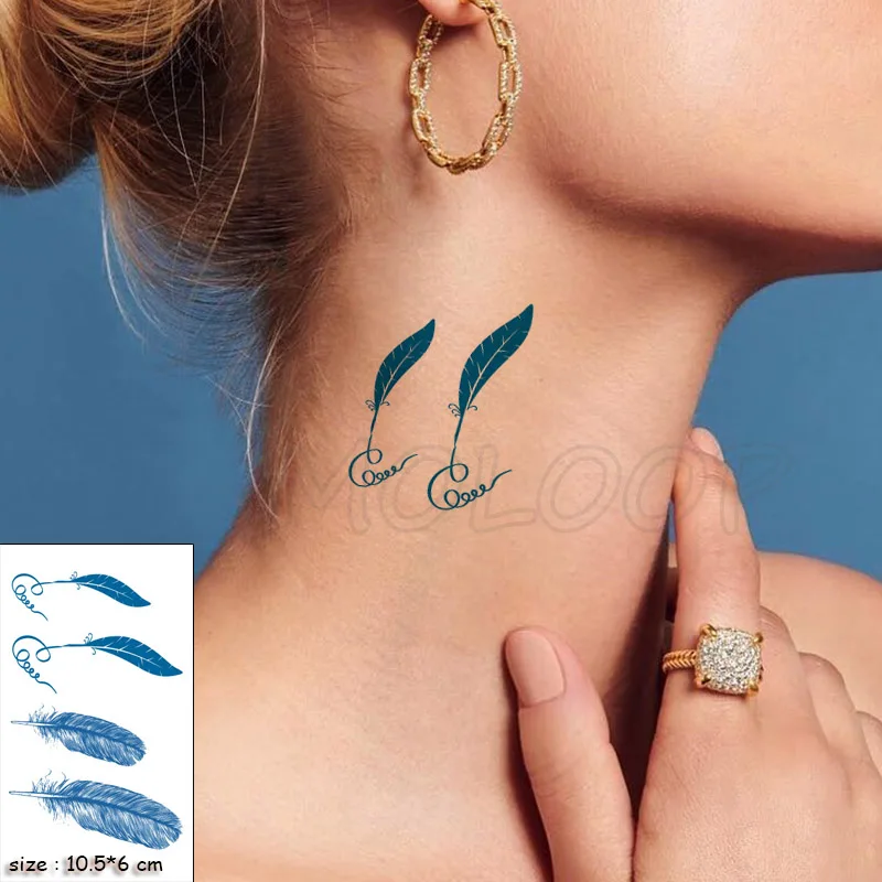 Водонепроницаемые временные тату-наклейки на шею сексуальные перьевые