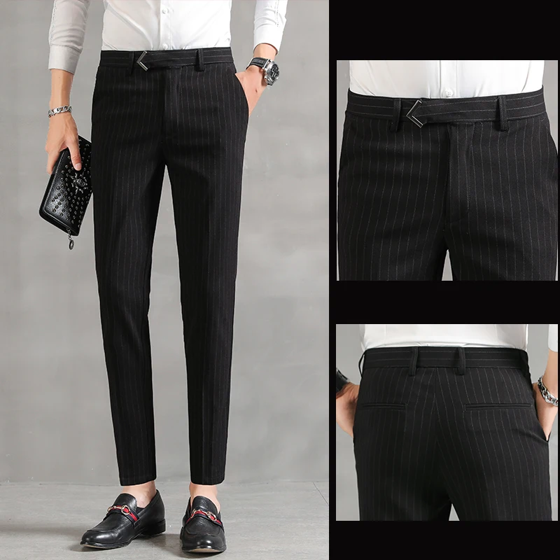 

2020 Spring and Autumn Striped Dress Trousers Men's Polyester Casual Men's Suit Pants Korean Business Work Pants Version Slim