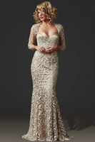 2020 sheath floor length beaded three quarter sleeve elegant open back formal lace evening gown mother of the bride dresses