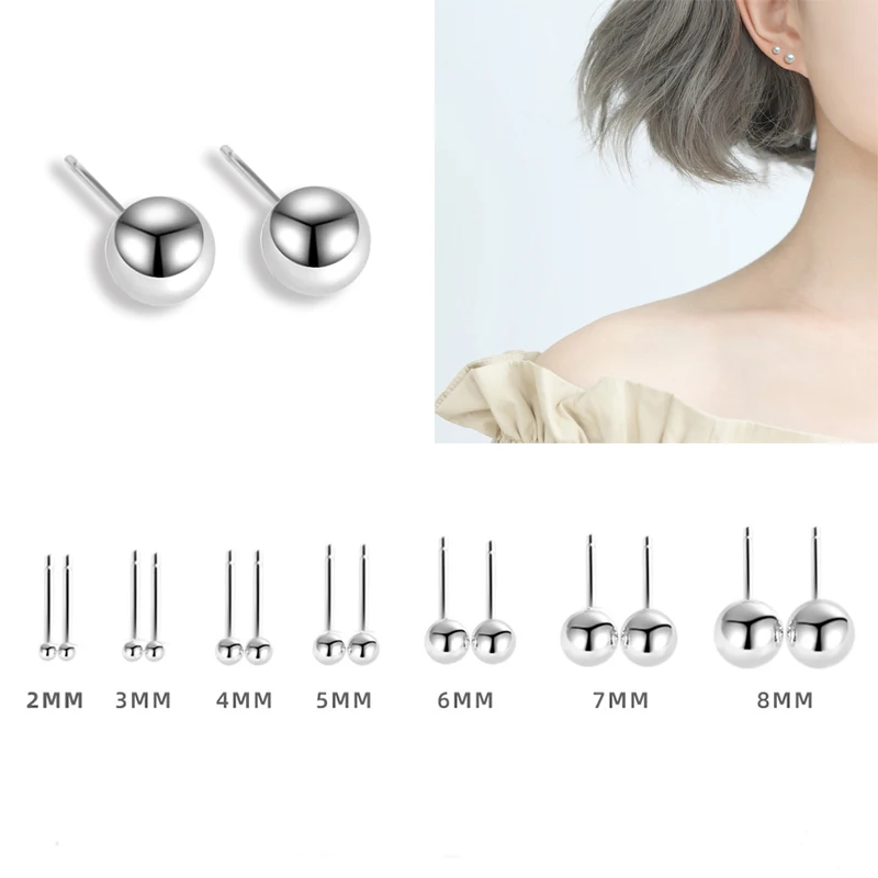 Женские гладкие круглые серьги гвоздики ZEMO из 100% стерлингового серебра 925 пробы