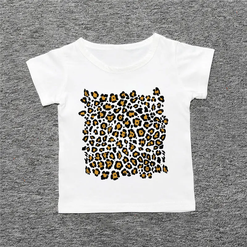 

New Cute Leopard Print Kids T Shirt For Boys Cartoon Girl T Shirt Harajuku Design T Shirt Enfant Round Neck White T Shirt Kids