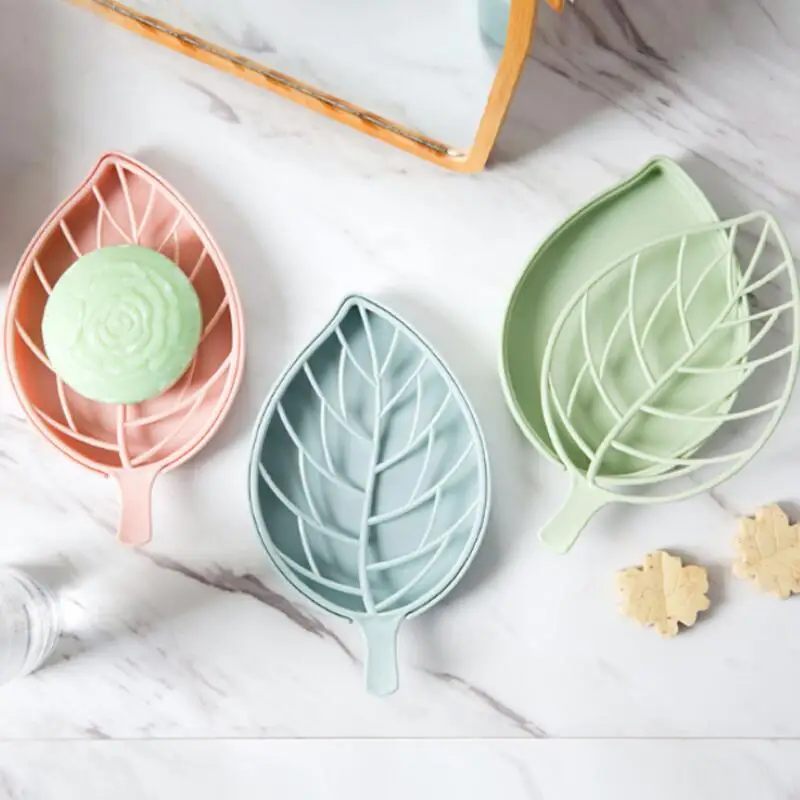 

Leaf Shape Soap Box Case Toilet Bathroom Organizer Supplies Holder Plastic Double Deck Shower Soaps Storage Dishes LX8519