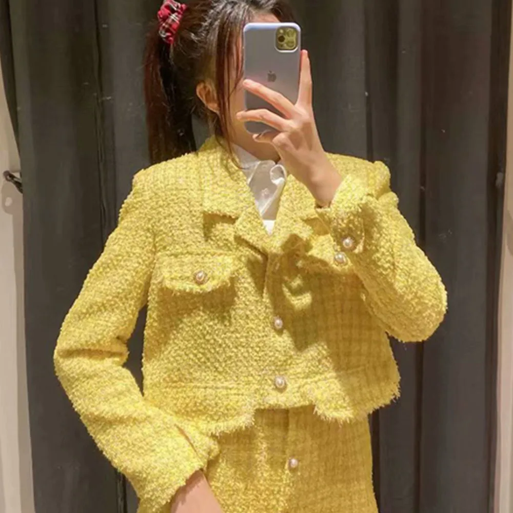 

2021 Spring new women's clothing temperament suit collar shoulder sleeve thick jacket Coat