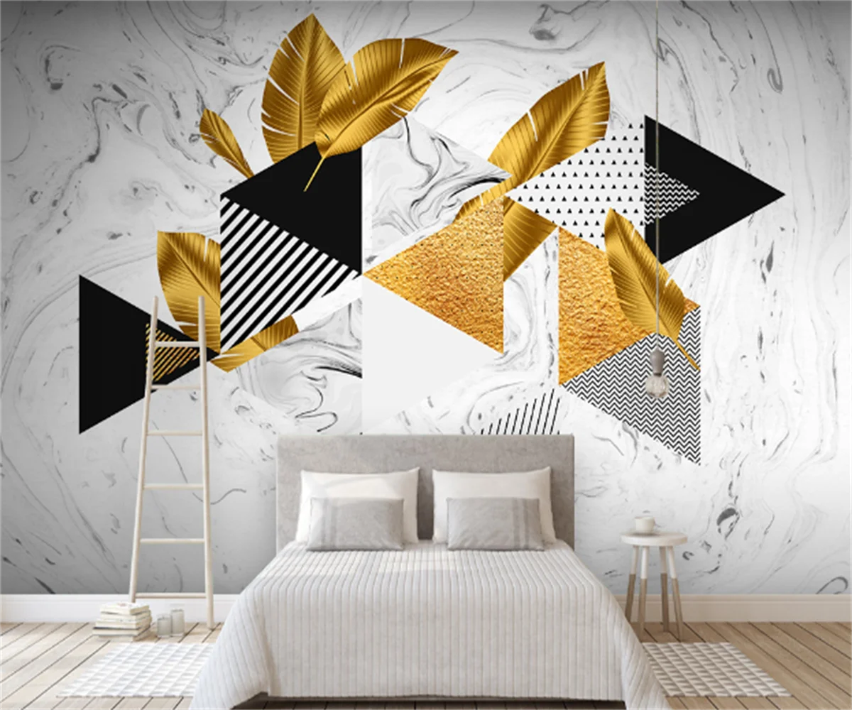 

Пользовательские 3D Настенные обои любого размера абстрактные Геометрические линии золотые улучшения дома фон для телевизора дивана насте...