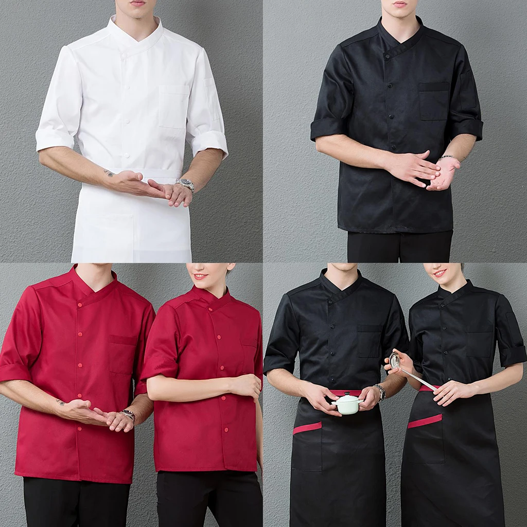 

Men's Women's Chef Coat Button Down Chef Jacket Kitchen Restaurant Uniform M